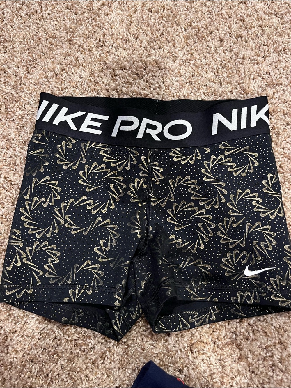 Nike Pro Women's Black Shorts with Gold Floral Print